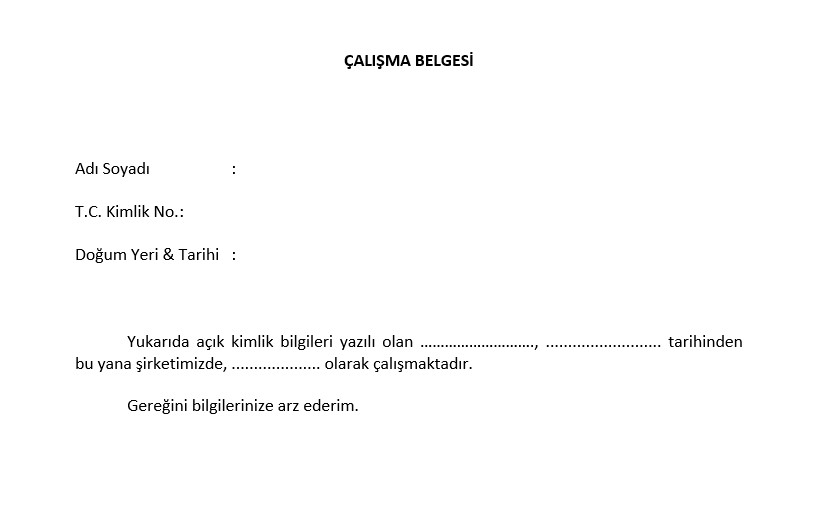 Çalışma Belgesi Örnek Belge 3 calisma belge ornek